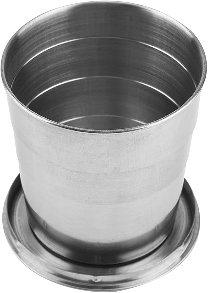 Stainless Steel Collapsible Cup, 150ml Camping Folding Cup Retractable Travel Mug with Lid Keychain Portable Drinking Outdoor Demountable Stackable Expandable Protective Cap for Hiking Picnic(M)