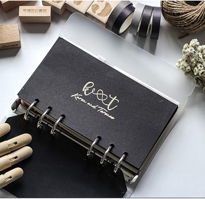 A6 Planner Refill, Refillable Notebook Paper, 6 Ring Binder Refill, for compatible with Filofax, Black Paper, All Blank, 2 Pages per Sheets, 40 Sheets in Total A6 3.74'' x 6.69''