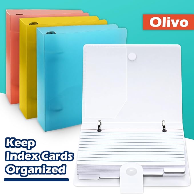 3x5 Lined Index Cards with Ring Binder Holder and Dividers, 100 Ruled Cards, Green