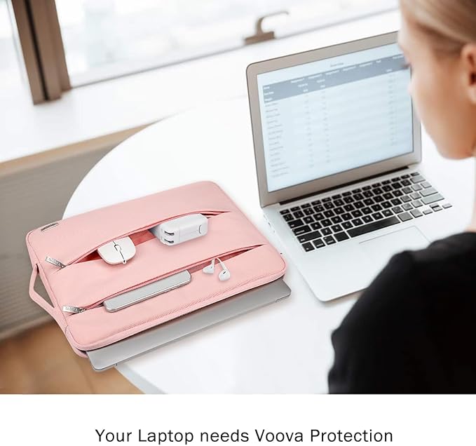 Voova 15.6 16 Inch Laptop Sleeve Case Compatible with MacBook Pro 16 M1/M2/M3/M4 Max 2019-2025, 15.6-16” Hp Lenovo Acer Asus, Waterproof Slim Computer Bag Cover with Handle, Pink