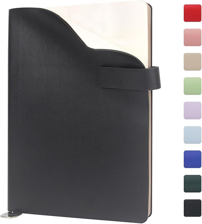 Soft Cover Journal - 5.7"x 8.4" - 180° Flat Design, Gold Edge Design,Bookmark Ribbon for Office, Study and Travel - Gift for Writers and Students, elegant hangtag detail, with box(Black)