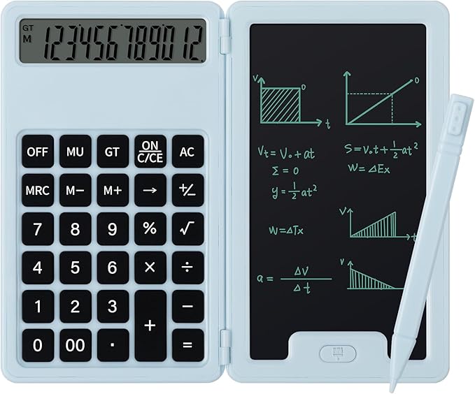 Desk Portable Basic Calculator, Small Mini Calculators with Writing Notepad and Stylus, More Lightweight and Portable, 12 Digit Large Display Multi-Function for Office, School, Home & Financial (Blue)