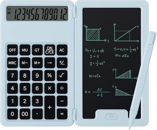 Desk Portable Basic Calculator, Small Mini Calculators with Writing Notepad and Stylus, More Lightweight and Portable, 12 Digit Large Display Multi-Function for Office, School, Home & Financial (Blue)