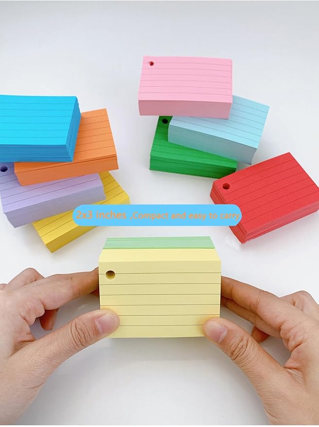 10 Colored Index Cards 2x3 Inches Flash Cards 1000pcs Lined Ruled Study Card for Learning, Studying Memory Office College Recipe Game Cards