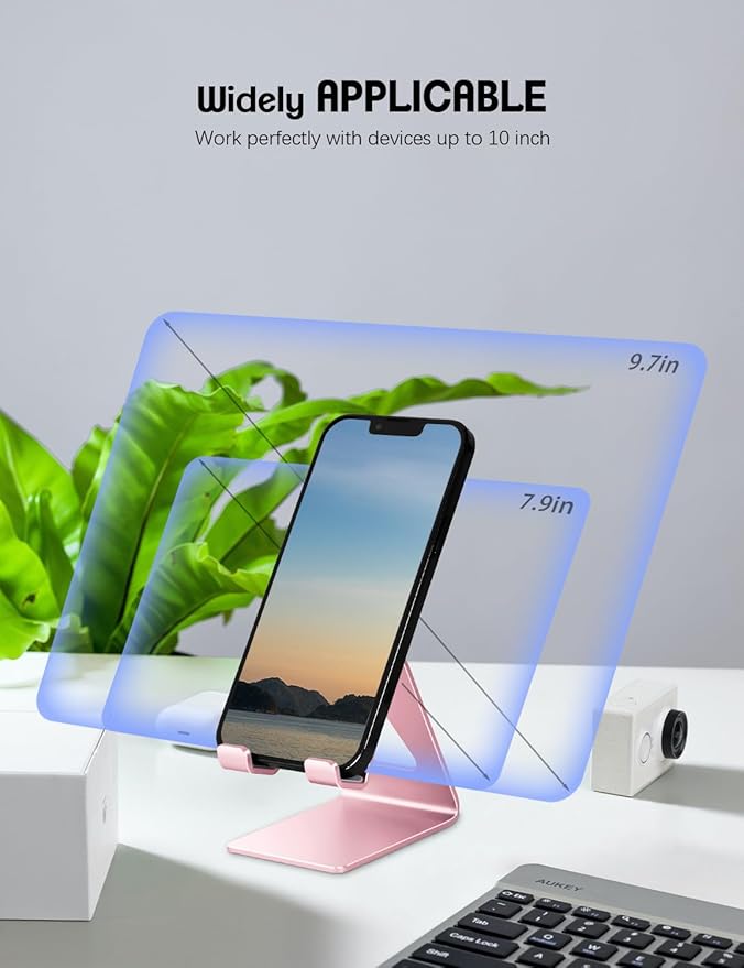 Aoviho Cell Phone Stand for Desk, Aluminum Phone Holder for iPhone 17 16 15 Pro Max, Samsung Galaxy, Stable Office Desk Accessories,Hands Free Stand for Office Home,Pink