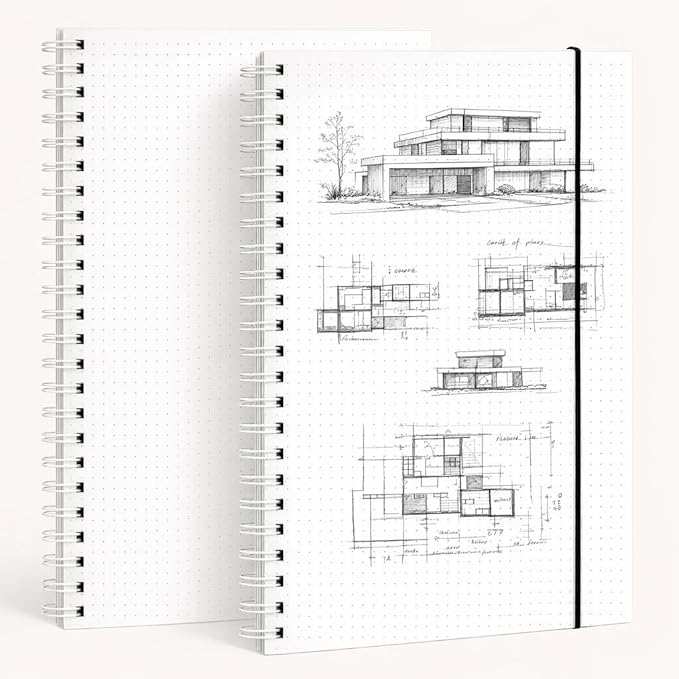 BESARME 80 Sheets A4 Dot Grid Spiral Notebook, 2PCS Dotted Notebook 8.5" × 11" College Ruled Grid Notebooks for School Office