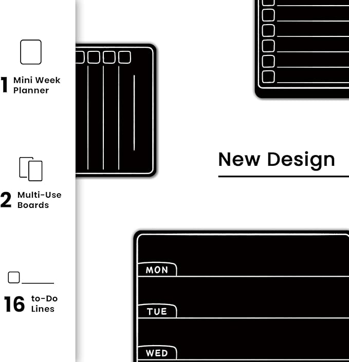 ALEZEL Magnetic Menu Board for Fridge, Weekly Calendar Blackboard Set for Refrigerator - Includes Weekly Black Dry Erase Board for Kitchen & 2 Grocery List, 3 Chalk Markers + Eraser