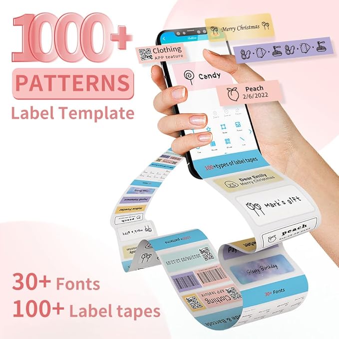 Label Maker Machine with 3 Tapes - White/Clear/Gold Labels, Phomemo D30 Portable Handheld Bluetooth Mini Label Printer, Multiple Templates Fonts Icon, Thermal Small Label Printer Rechargeable for Home