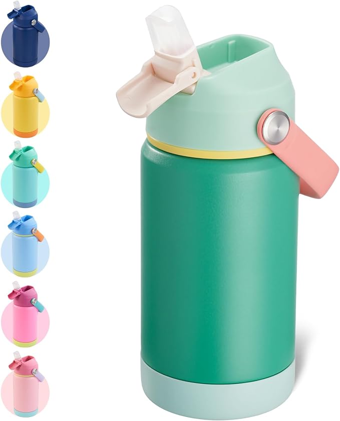 Kerilyn 12oz Water Bottle, Stainless Steel Insulated Water Bottle with Straws Leak-Proof, Water Cup Double Wall Vacuum, BPA Free, Grove