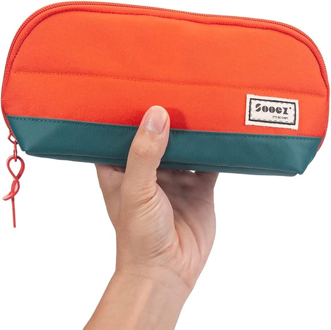 Sooez Wide-Opening Pencil Pen Case, Lightweight & Spacious Pencil Pouch Zipper Stationery Bag, Aesthetic Supply with Triangular Design for Adults, Orange