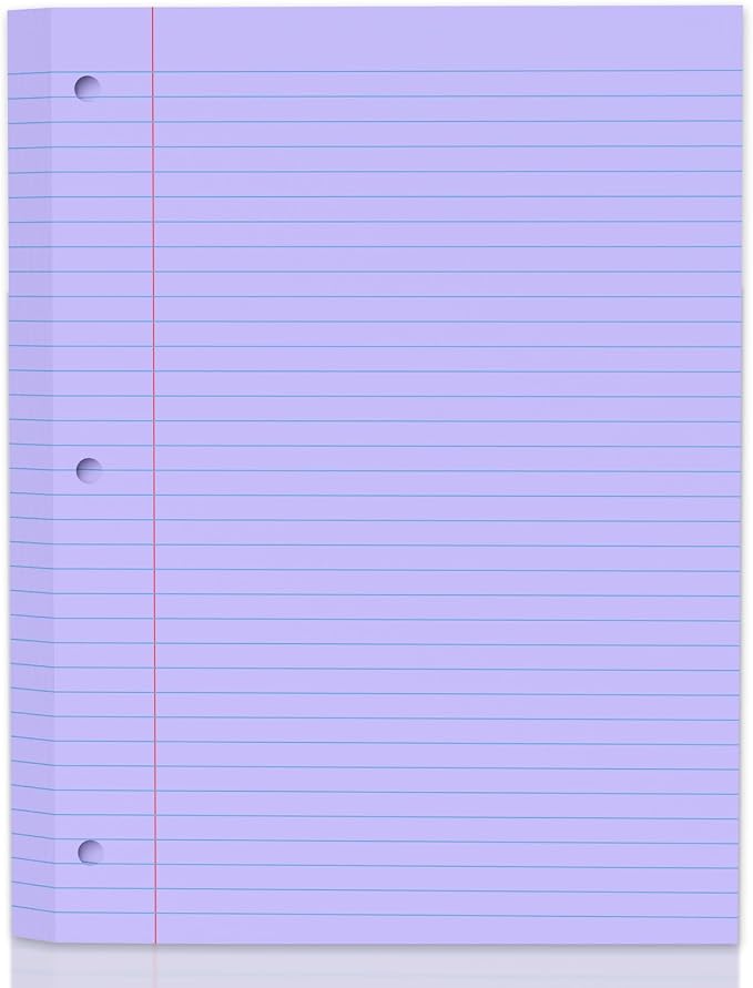 120 Sheets Purple 8x10.5 Inch Loose Leaf Paper, College Ruled Filler Paper, 3 Hole Punched Notebook Paper for 3 Ring Binder, Premium Notebooks Paper for Students & Teachers, Office & School Supplies