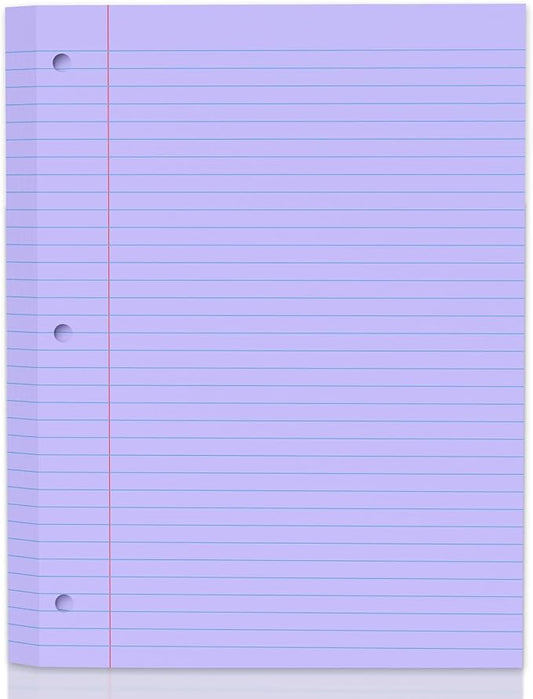 120 Sheets Purple 8x10.5 Inch Loose Leaf Paper, College Ruled Filler Paper, 3 Hole Punched Notebook Paper for 3 Ring Binder, Premium Notebooks Paper for Students & Teachers, Office & School Supplies