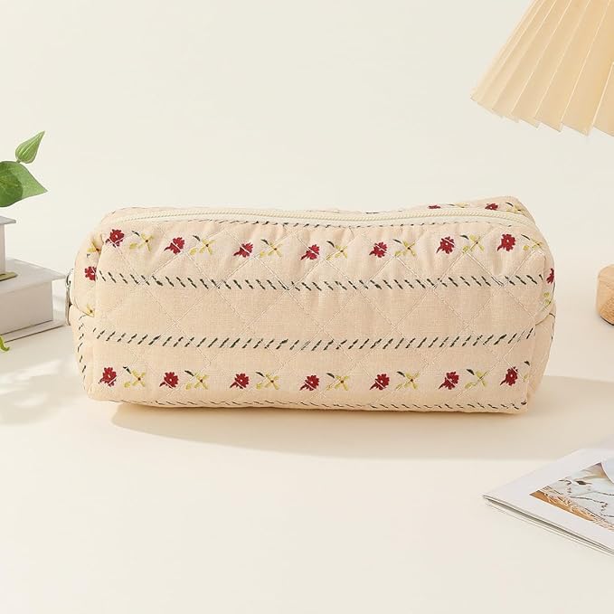 Pencil Case Office College School Storage Bag Pouch Holder Box Organizer Makeup Pouch Cosmetic Bag Aesthetic Cute Pen Case for Girls Boys Kids (Striped flower)
