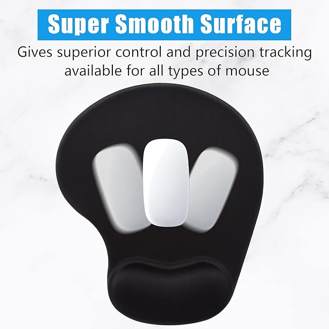 Hsurbtra Ergonomic Mouse Pad with Wrist Rest Support, Gel Mouse Pads with Non-Slip PU Base, Pain Relief Memory Foam Computer Mat, Cute Office Supplies Desk Decro Accessories, Jet Black