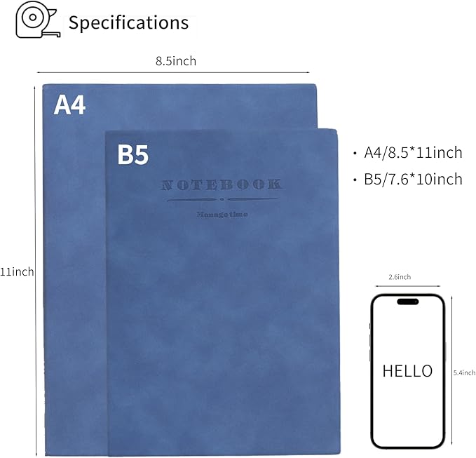 360 Pages A4 Journaling Notebooks, 100 Gsm Paper Thick Lined Journal Notebook for Women Men, Journals for Writing Soft Cover College Supplies for for Work Note Taking Perfect for Office School, Blue