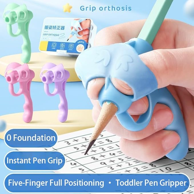 Children's Pencil Grip Orthosis, Five-Finger Positioning Silicone Writing Aid, BPA-Free Training Tool for Toddlers, Multiple Colors