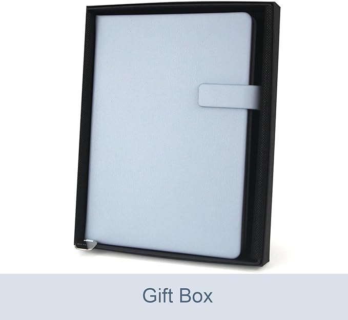A5 Hard Cover Notebook with Pen Holder, Gold Edges & 180° Lay Flat - Large 5.7x8.4 Lined, Bookmark, Gift Box - Durable Journal for Office, Study, Travel - Writers, Students (Light Blue)