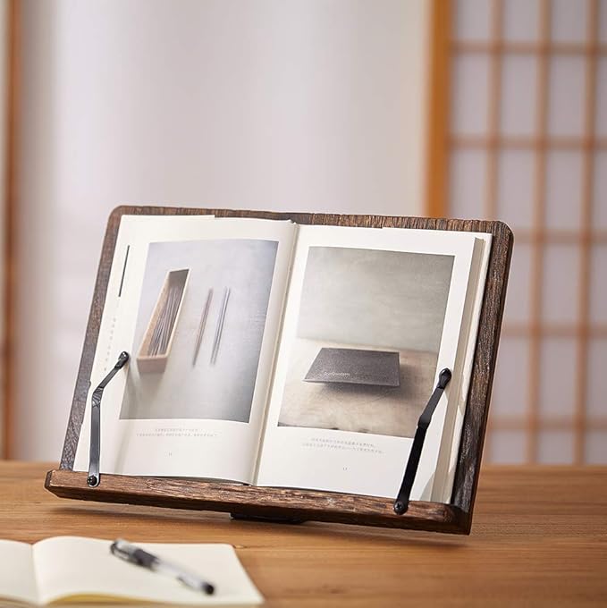 Book Stand with Page Clips, Foldable Reading Rest Holder, Portable Desk Bookrest, Cookbook/Tablet PC/Music Document Stand, Adjustable Wood Reading Frame (Chinese Knot, 11.8 x 8.7 inches)