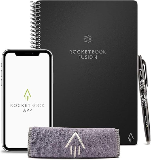 Rocketbook Fusion Smart Reusable Notebook Executive Size Notebook, 6" x 8-4/5", 7 Subjects, 21 Sheets, Black