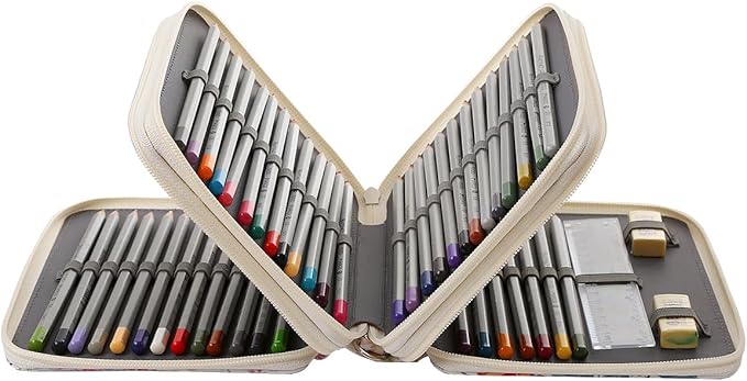 Portable Colored 72 Slots Pencil case Organizer with Printing Pattern for Watercolor Pens, Pencil Case Organizer for Artist