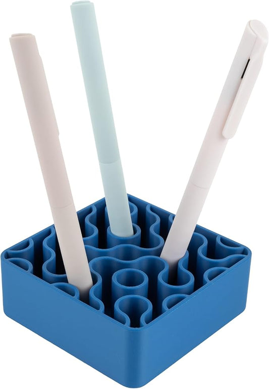 Modern Desk Pen & Pencil Holder Organizer | Unique Squiggle Design, Matte Finish, Non-Slip Rubber Feet | Stylish Office Desk Accessory & Storage for Home, Work, Classroom (Matte Blue)