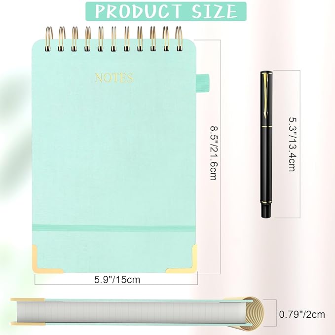 Aesthetic Top Spiral Notebook, A5 Linen Hardcover Top Bound Steno Pads, 240 Pages 100gsm Thick Lined Paper Left Handed Notebook Journal for Work, School, Church Writing - Green, 5.9" x 8.5"
