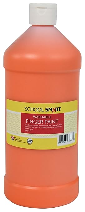 School Smart Washable Finger Paint, Orange, 1 Quart Bottle