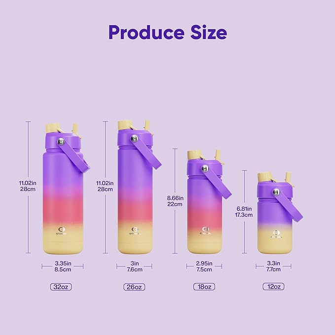 Kids Insulated Water Bottle with Straw - 12oz Stainless Steel Water Bottle with Dual Spouts, Leak-Proof, BPA-Free, Double Wall Vacuum Keeps Cold for 24 Hours for Sports, Travel, School (Peach Dream)