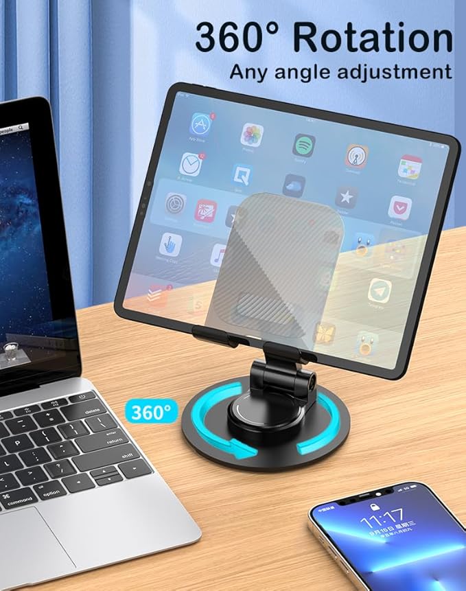Foldable 360° Cell Phone Stand Angle Height Adjustable Phone Holder for Desk, Compatible with iPhone, iPad, Surface Pro, Portable Monitor 7" - 15.6"