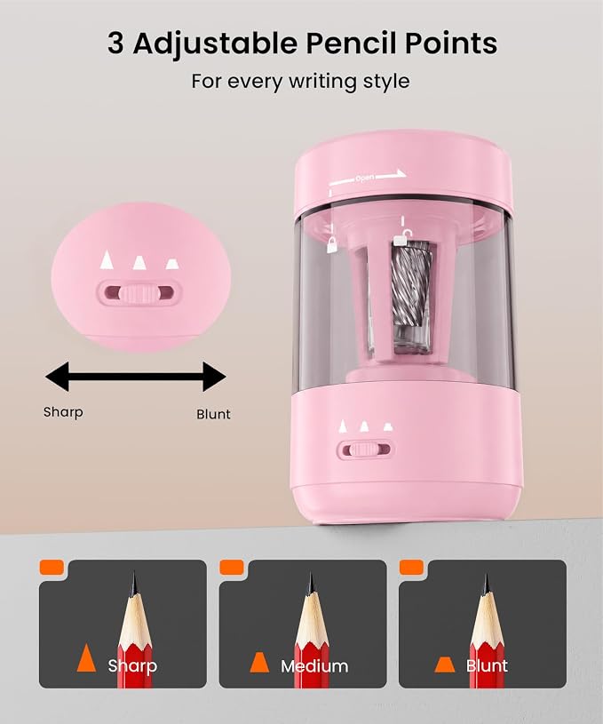 Electric Pencil Sharpener for Classroom, Fully Automatic, Light Pink