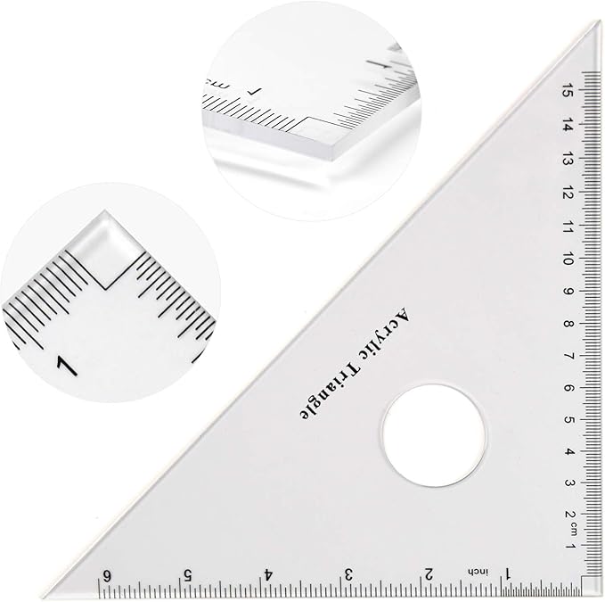 Coopay Large Triangle Ruler Set Square, 30/60 and 45/90 Degrees, Circular Hollow