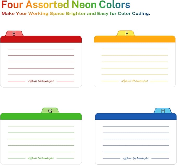Neando 4 x 6 inches Index Card Dividers, Alphabetical Tabbed Index Cards Guides, Colored Note Cards, File and Recipe Guides with Alphabetical Tabs, Assorted Colors, 24 Counts, A-Z Guide