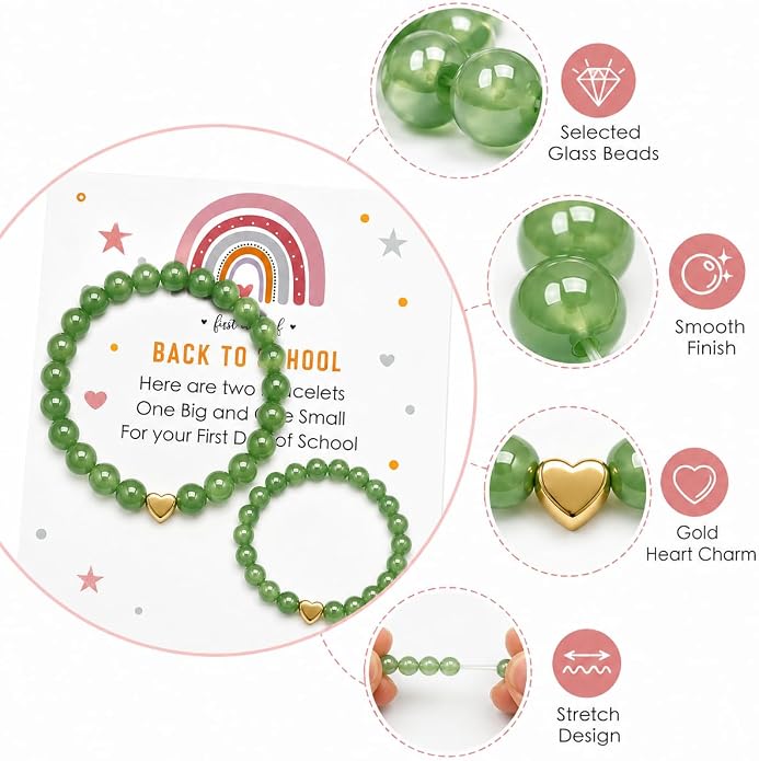 Back to School Bracelets Heart Matching Mommy and Me Elastic Wish Strings Bead Bracelets First Day of School Supplies Gifts