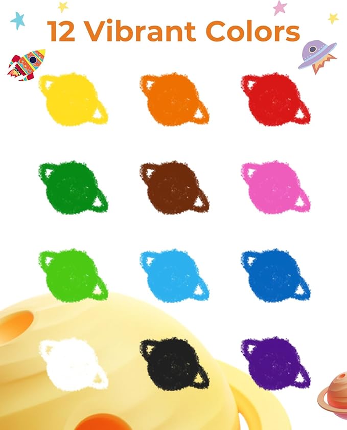 JUPITEARTH 12 Colors Twist Crayons for Toddlers 1-3, Non-Toxic Washable Crayons for Ages 4-8 with Storage Bucket, Ultra-Silky and Easy to Hold Art Supplies,Ideal Christmas Gift for Boys and Girls
