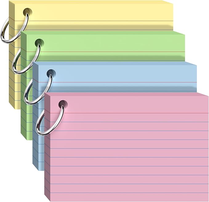 Index Cards 4x6 with Ring, 160 Sheets, Ruled Colored Flash Cards for Effective Studying and Note-Taking,Note Cards, Essential School Supplies for College & Office, Home Organization & Study Supplies
