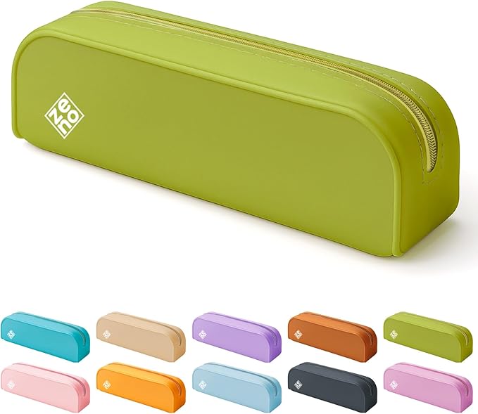 ZENO Silicone Pencil Case – Aesthetic Pencil Pouch for Women & Teens – Cute Pen Case, Green Makeup Bag, Travel Pouch, Small Stationary Organizer, Pencil Box – Green Sea Grass