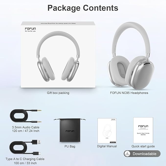 NC95 Hybrid Active Noise Cancelling Headphones with Knob Control, 120H Playtime Over Ear Headphones Wireless Bluetooth 6.0, App Control, Hi-Res Audio, Comfort Fit, Clear Calls for Travel/Workout