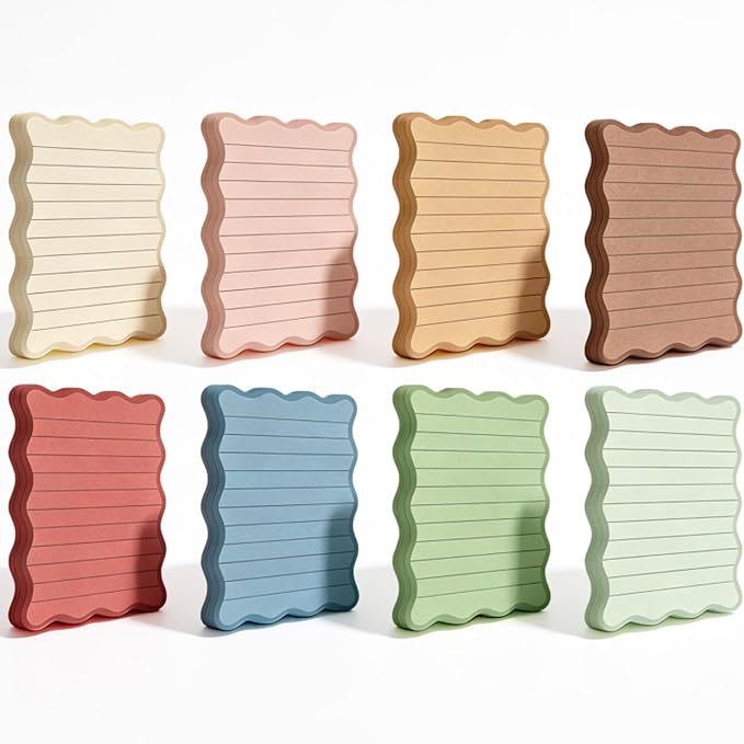 Whaline 8Pcs Stripe Scalloped Sticky Notes 4 x 6 Inch Neutral Color Striped Self Adhesive Lined Notepad Removable Memo Pad for Classroom Office Home School Party Supplies
