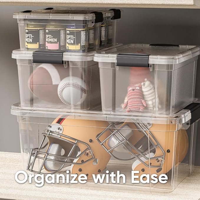 Superio Storage Bins with Lids, Clear Plastic Containers for Organizing, Stackable Totes, BPA Free, Odor Free, Organizer Boxes for Home, and Dorm (5 Pack, 36 Qt)