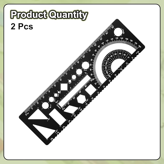 HARFINGTON 2pcs Multifunctional Geometric Rulers 15cm Metric and SAE Aluminum Straight Edge Protractor Angle Math Measuring Ruler Geometric Drawings Templates for Drawing Drafting, Black