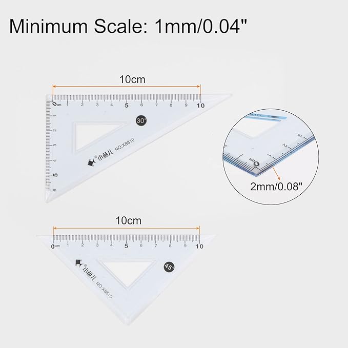 HARFINGTON 6piece Triangle Ruler Square Set 10cm 30/60 and 45/90 Degrees Measuring Tools for Classrooms Home Office, Blue