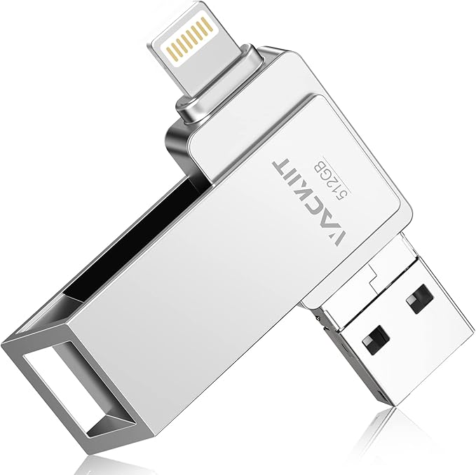 MFi Certified 512GB Flash Drives 3.0 High Speed 3ni1 USB Stick External Storage Compatible for iPhone/PC/iPad/Android/More Devices for Photos and Videos Transfer Storage Backup(Silver)