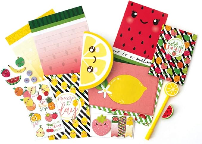 Playhouse 29-piece Kawaii Cutie Fruitie Letters and Notes Stationery Tote Set for Kids