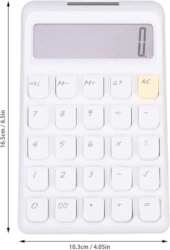 GLOGLOW Solar Power Calculator, ABS Material, 12 Digits Large LCD, Tactile Buttons, Great for Office Study and School Use (White)