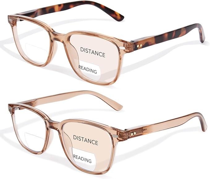 Bifocal Reading Glasses for Women, Blue Light Blocking Computer Readers with Spring Hinges, Retro Square Frame