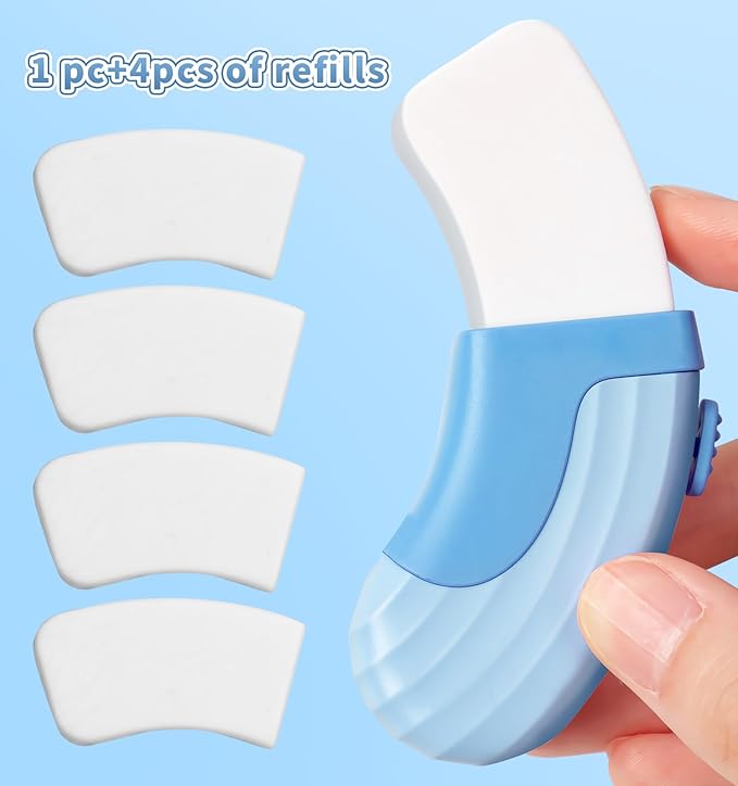 4+1 Pack Rubber Erasers Sliding Retractable Eraser, Large White Erasers for School Office Art Drawing Pencil Eraser for Kids- Blue