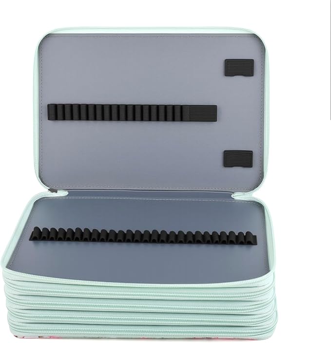Vomgomfom 252 Slots Pencil Bag, 5-Layer Zipper Art Supply Organizer, PU Leather Portable Colored Pencil Case with Handle for 252 Watercolor Pens, Gel Pens (Green Rose)