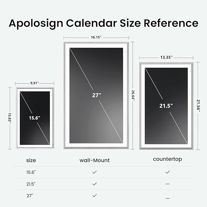 Apolosign 15.6-inch Digital Calendar : Dual Mode Smart Wall Planner, No Subscription, Install Apps, Sync Calendars, Electronic Touchscreen Interactive Display for Family Schedules, Chore Chart - with Stand (Gray Wood)