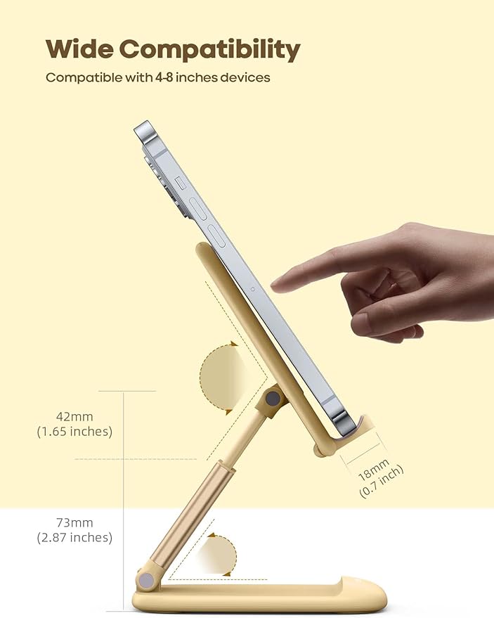 Lamicall Phone Stand for Desk - Cell Phone Holder Desk Accessories Desktop Office Must Have, Compatible with iPhone 15 14 13 Pro Max Mini, 12 11 XR X 8 7 6 Plus SE, 4-8'', Yellow