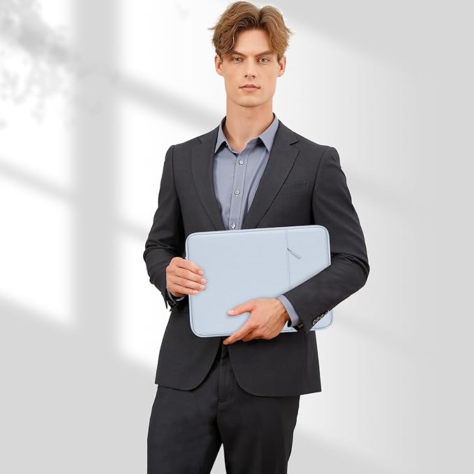 MOSISO Laptop Case 16 inch, 15-15.6 inch Laptop Sleeve Compatible with MacBook Pro 16 M5 M4 M3 M2 M1, HP Acer Dell Lenovo ASUS, Polyester Vertical Computer Sleeve Bag with Pocket, Baby Blue